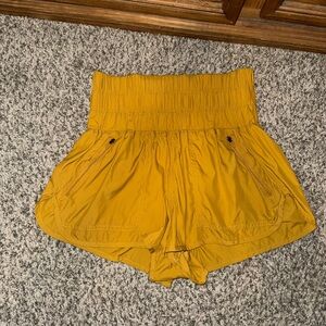 Free People High-Waist Smocked Yellow Athletic Shorts